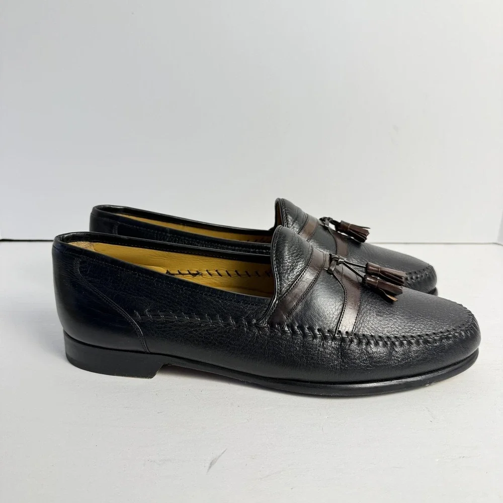 Mezlan Sierra Shoes Mens Size 12‎ Black Brown Leather Dress Tassel Loafers Spain